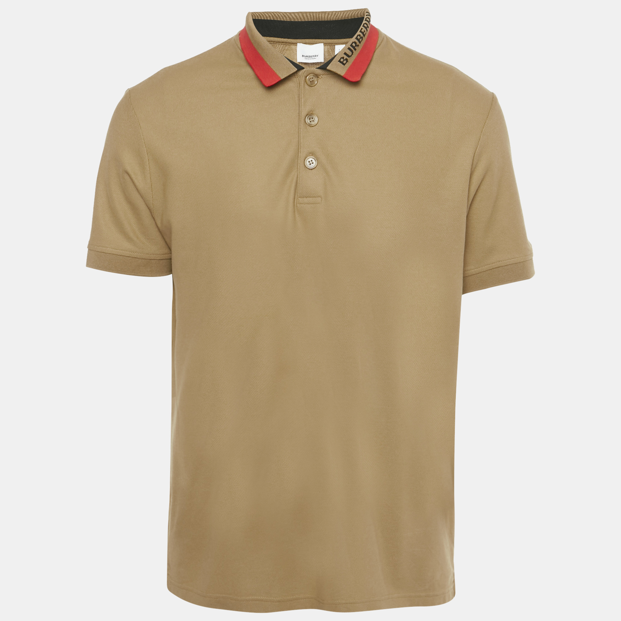 Burberry Brown Striped Logo Trim Cotton Pique Polo T-Shirt L