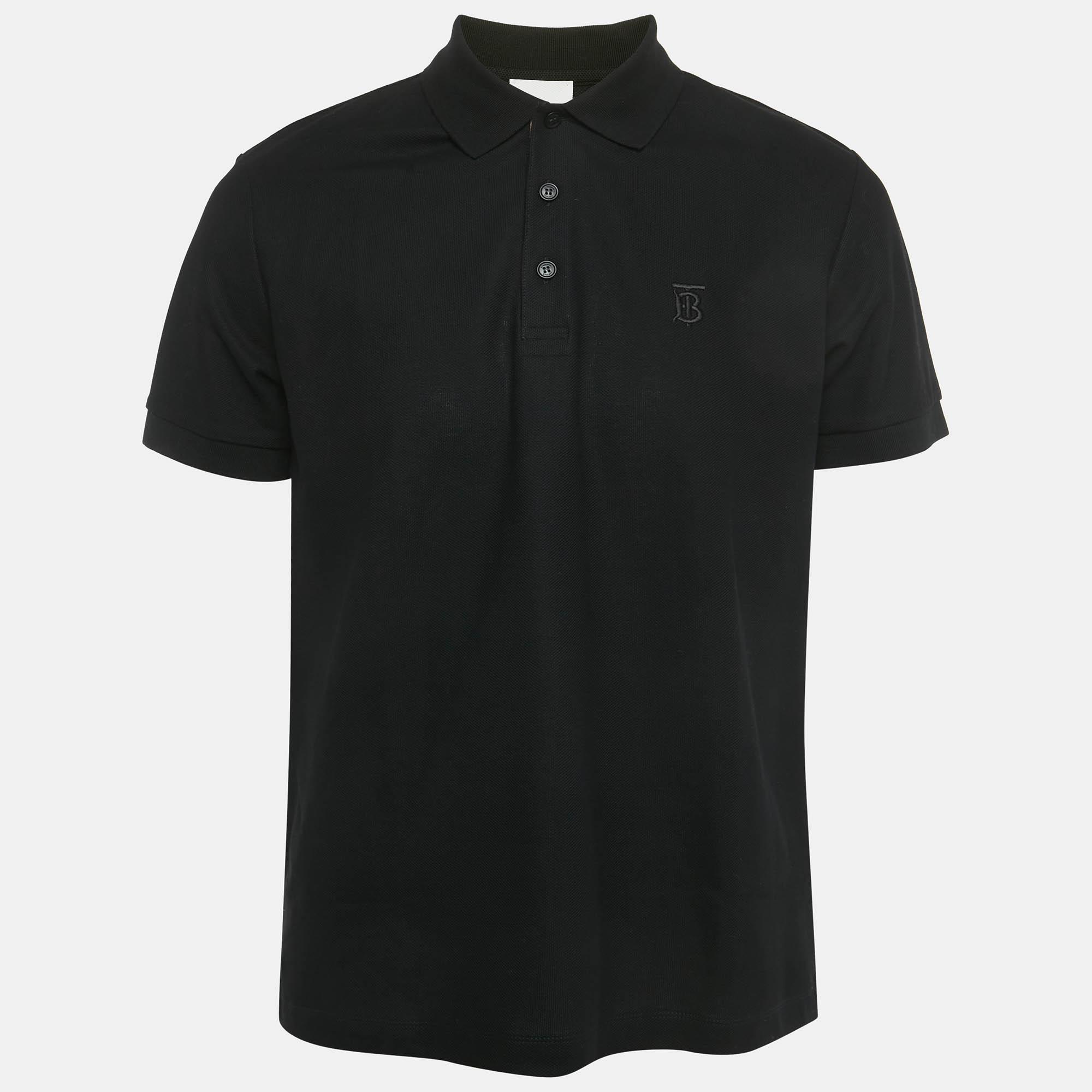 

Burberry Black TB Logo Embroidered Cotton Eddie Polo T-Shirt L