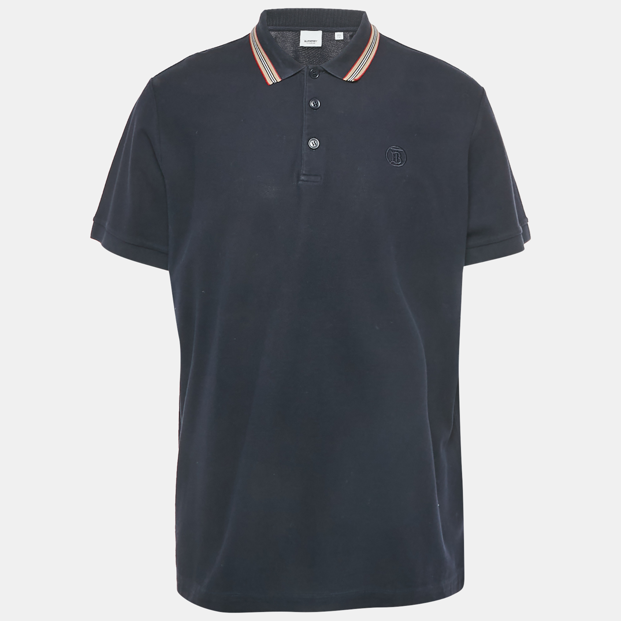Burberry Navy Blue Cotton Striped Collar Detail Pierson Polo T-Shirt XXL