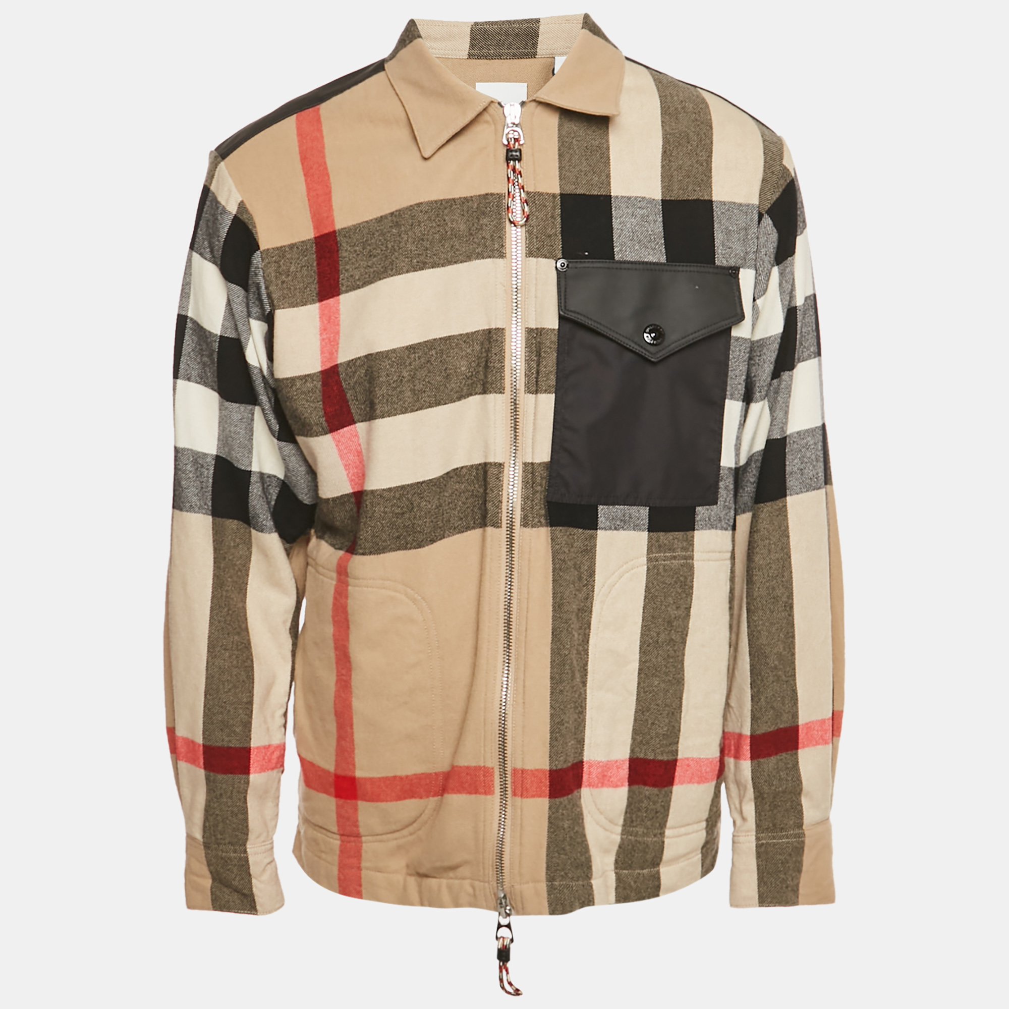 Burberry Beige Checks Nylon Trim Cotton Zip-Up Shirt S