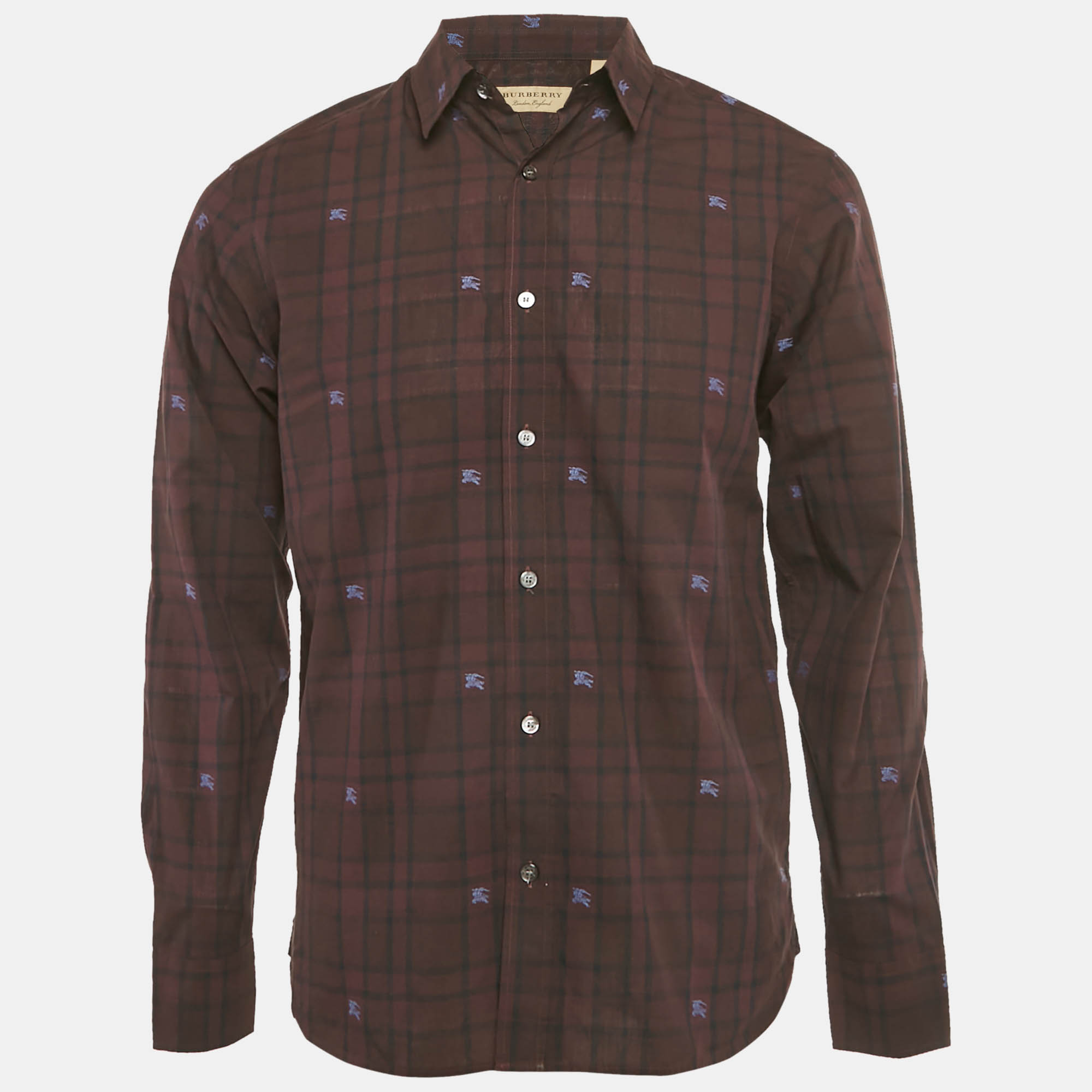 

Burberry Purple Embroidered Cotton Full Sleeve Shirt M