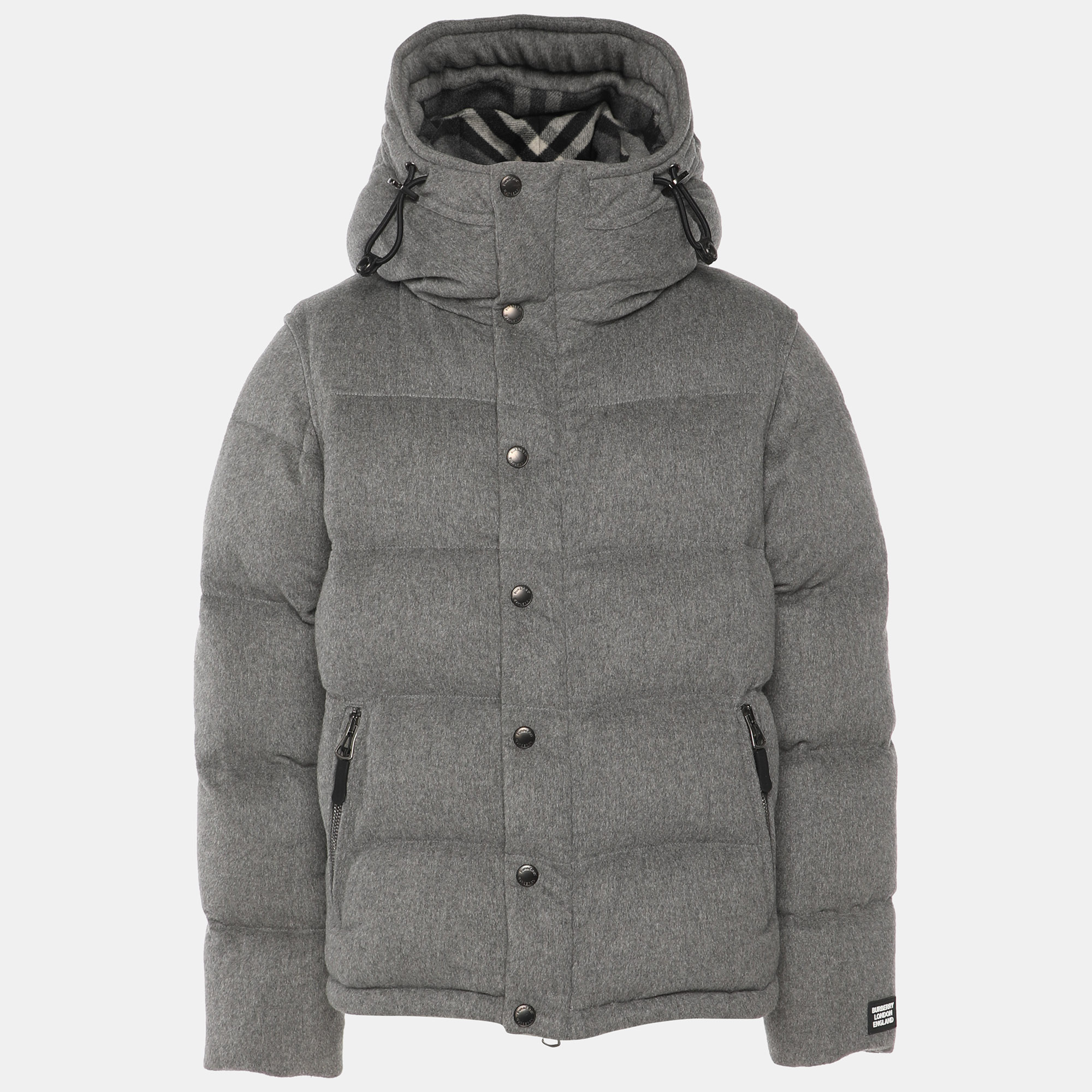 

Burberry Grey Cashmere Quilted Detachable Sleeve Puffer Jacket S