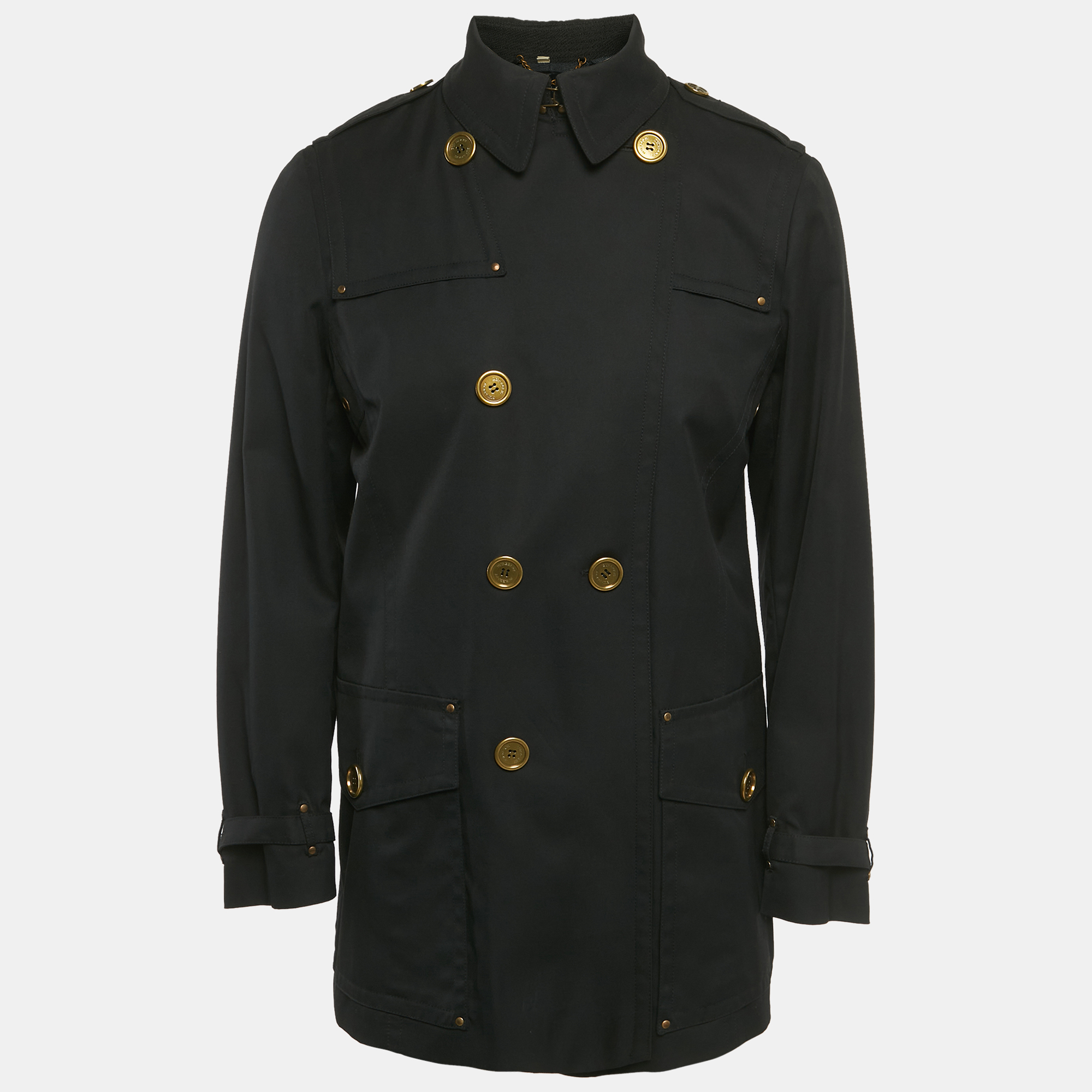 

Burberry Black Gabardine Double Breasted Coat M