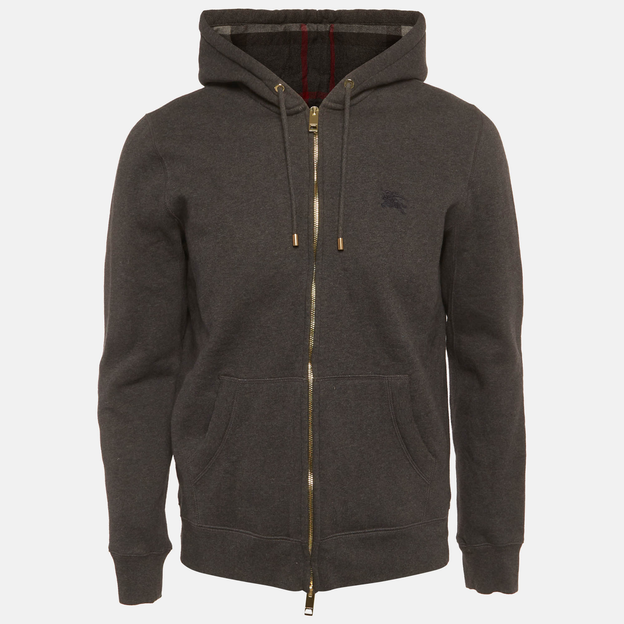 

Burberry Dark Grey Cotton Knit Zip Front Hooded Jacket L