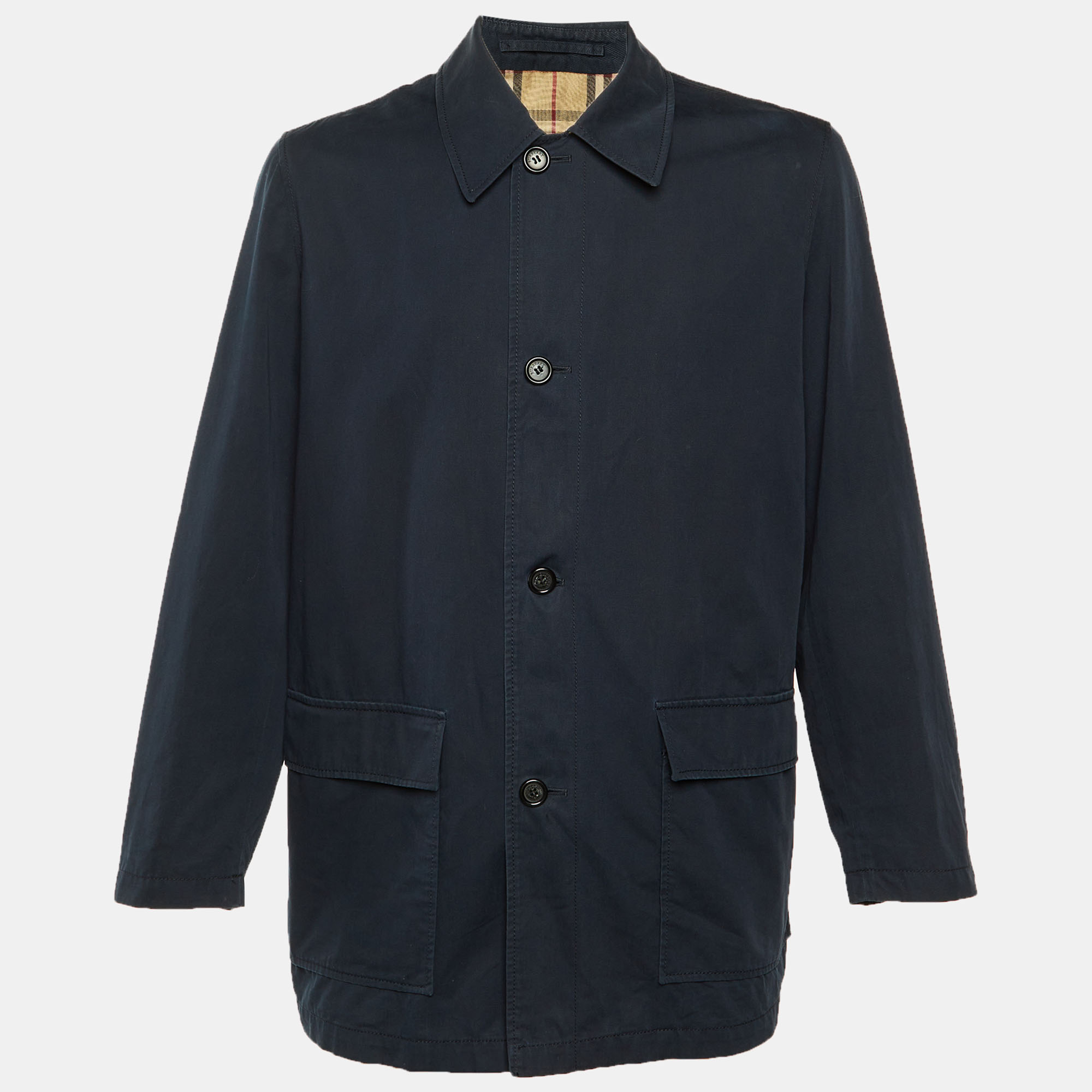 

Burberry Navy Blue Cotton Button Front Jacket L
