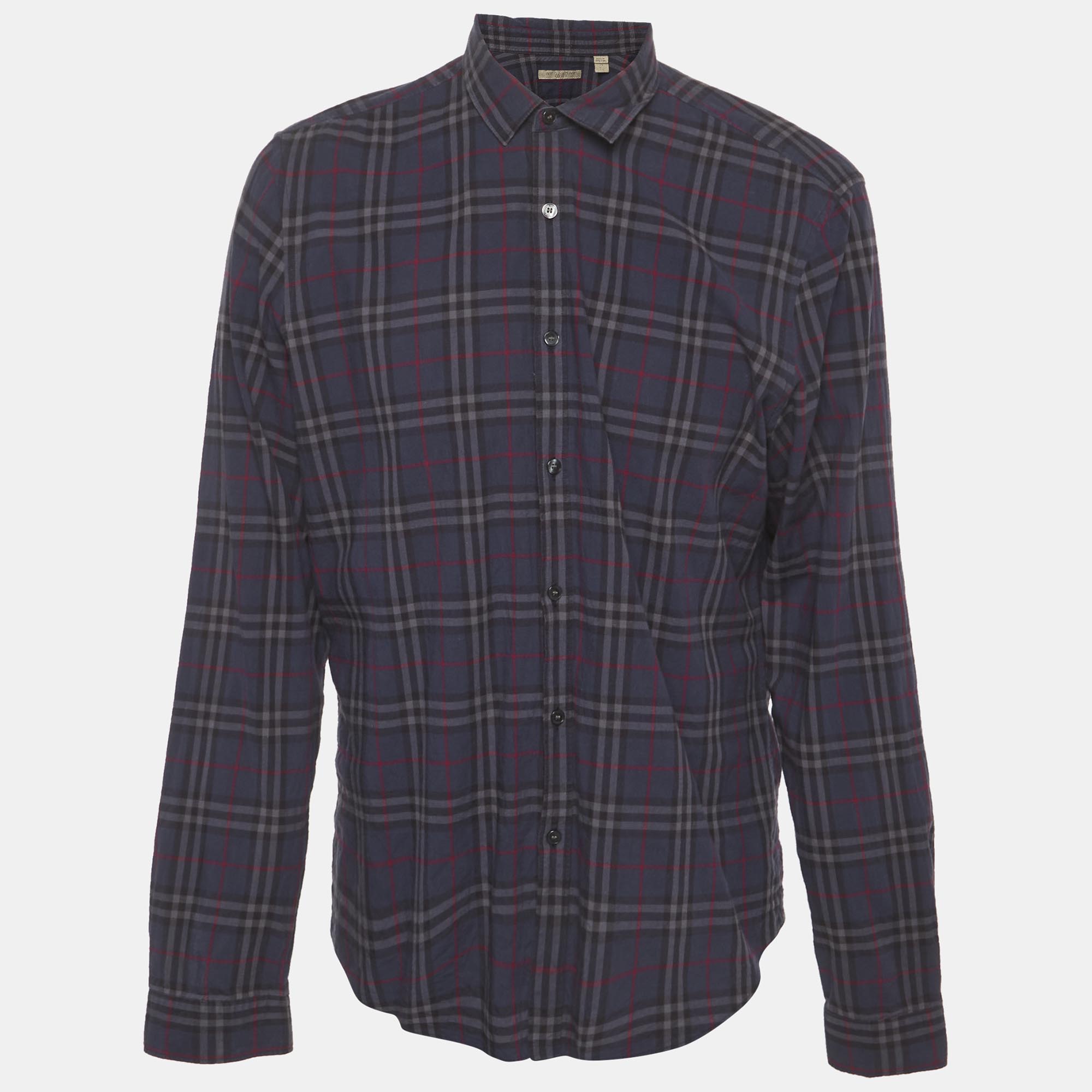 

Burberry Navy Blue Nova Check Plaid Button Up Shirt XL