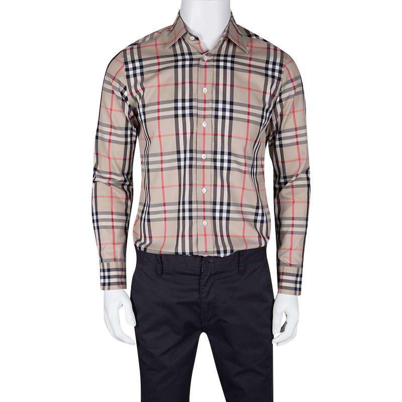 Burberry London Beige Nova Check Cotton Long Sleeve Button Front Shirt S