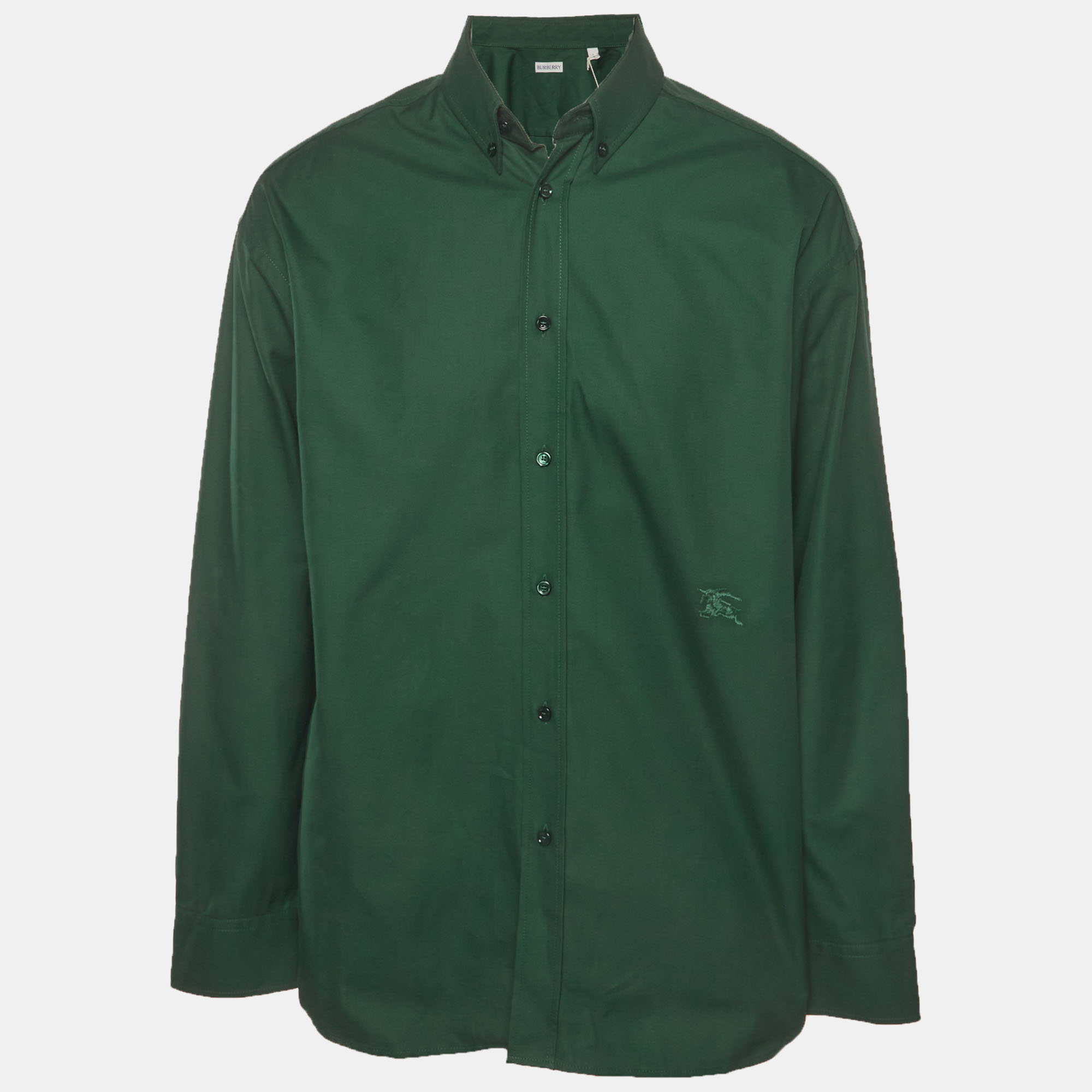 

Burberry Green Logo Embroidered Cotton Button Up Shirt L