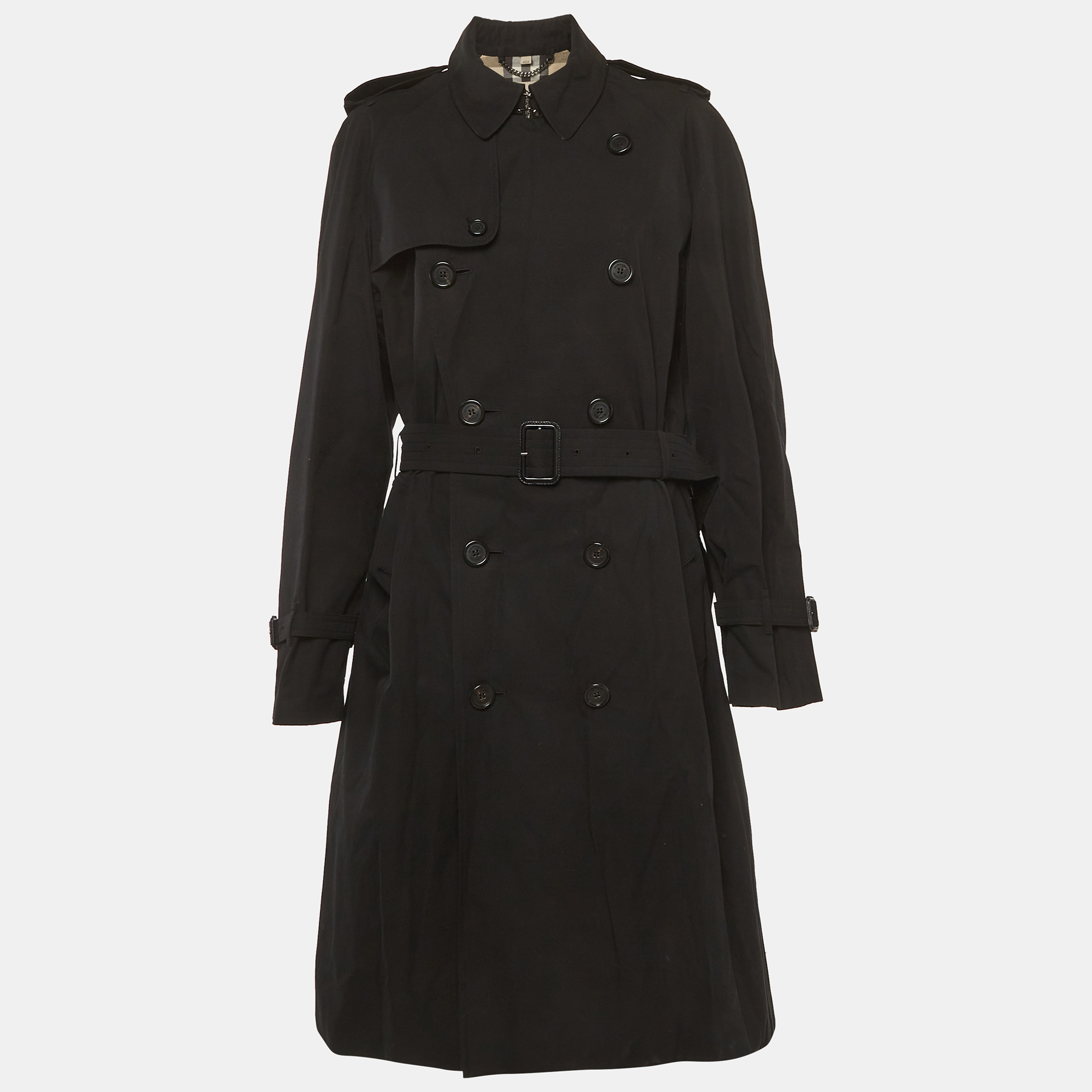 

Burberry Black Gabardine Double Breasted Westminster Trench Coat S