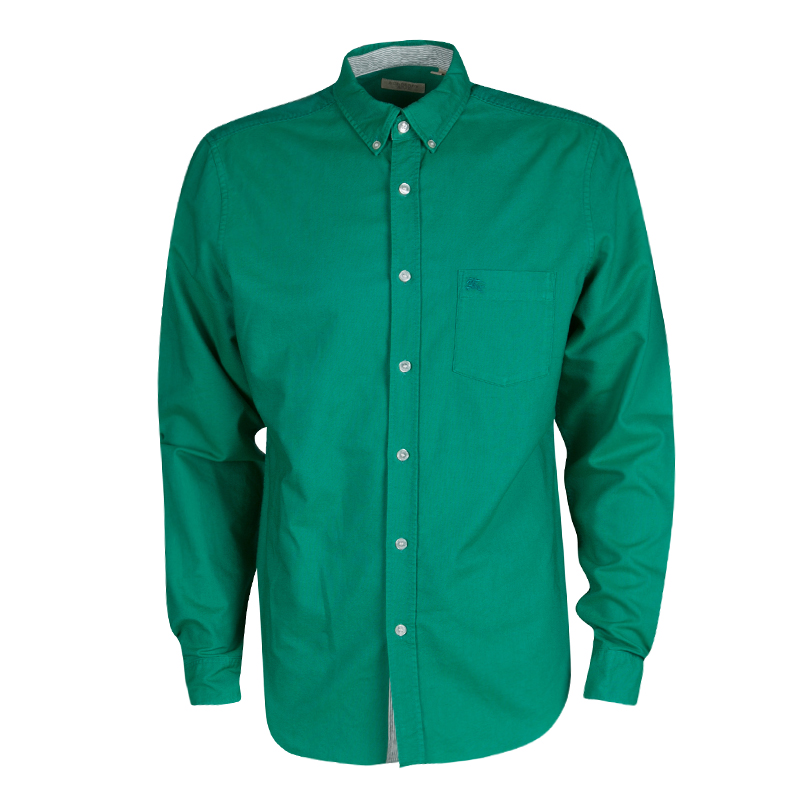 Burberry Brit Green Cotton Knit Long Sleeve Button Down Shirt L