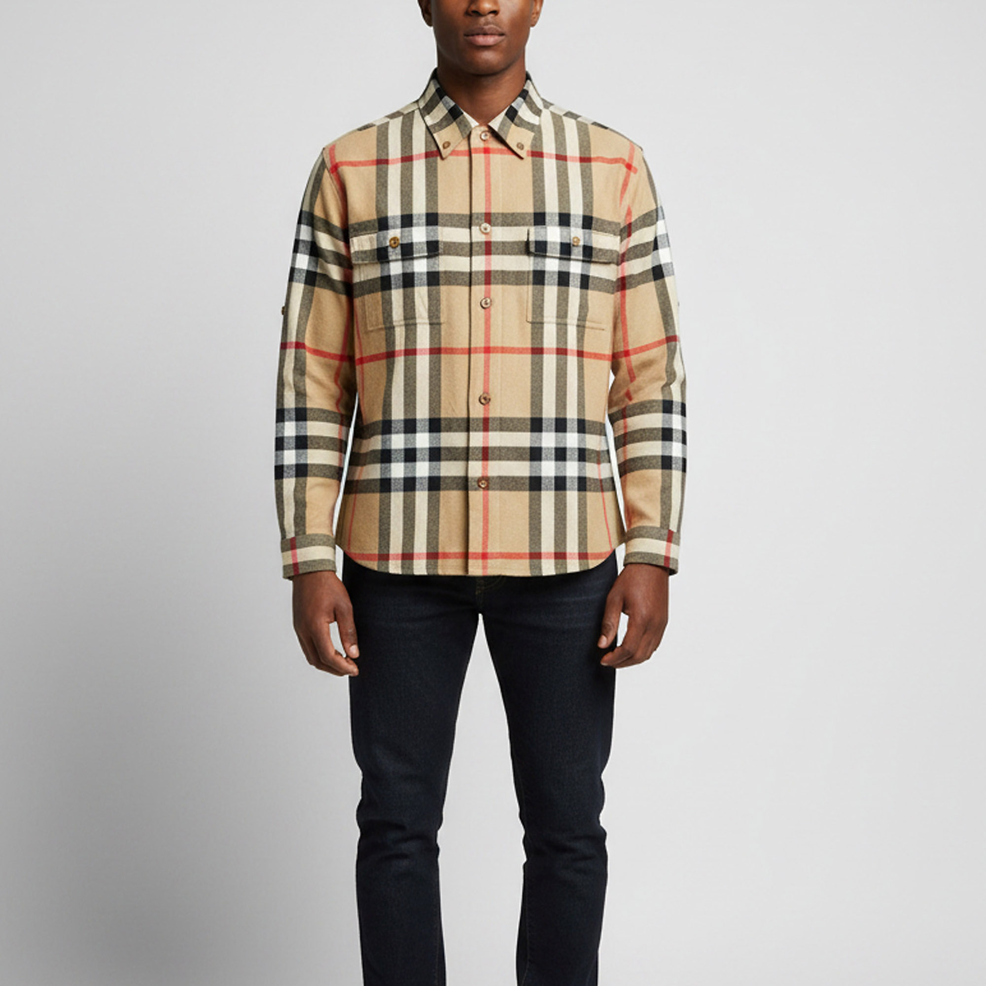 

Burberry Beige House Check Flannel Button Down Shirt L