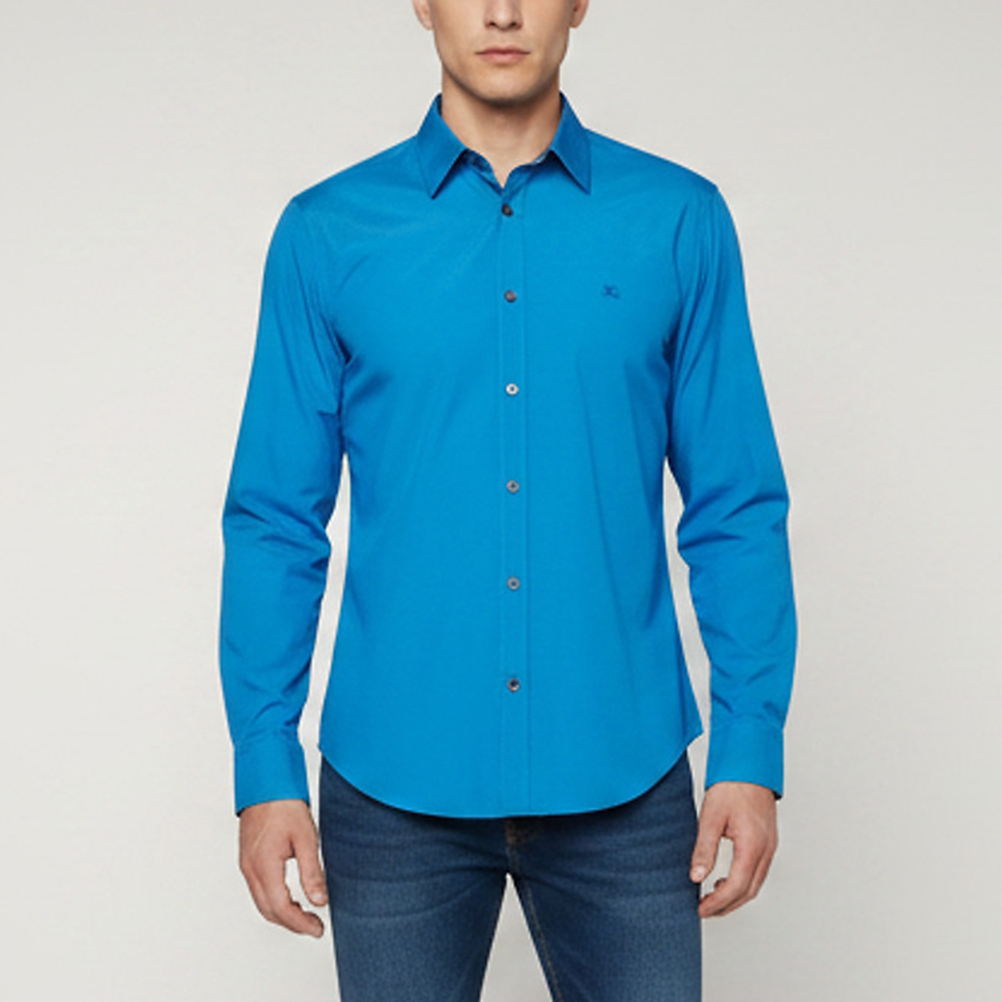 

Burberry Blue Logo Embroidered Poplin Button Up Shirt M