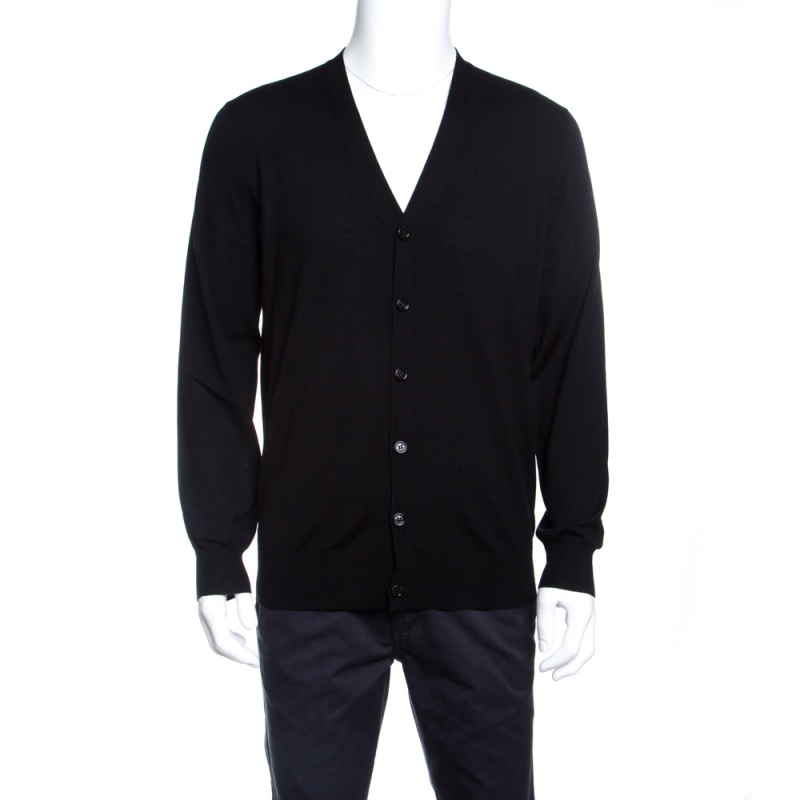 Burberry London Black Merino Wool Long Sleeve Button Front Cardigan L