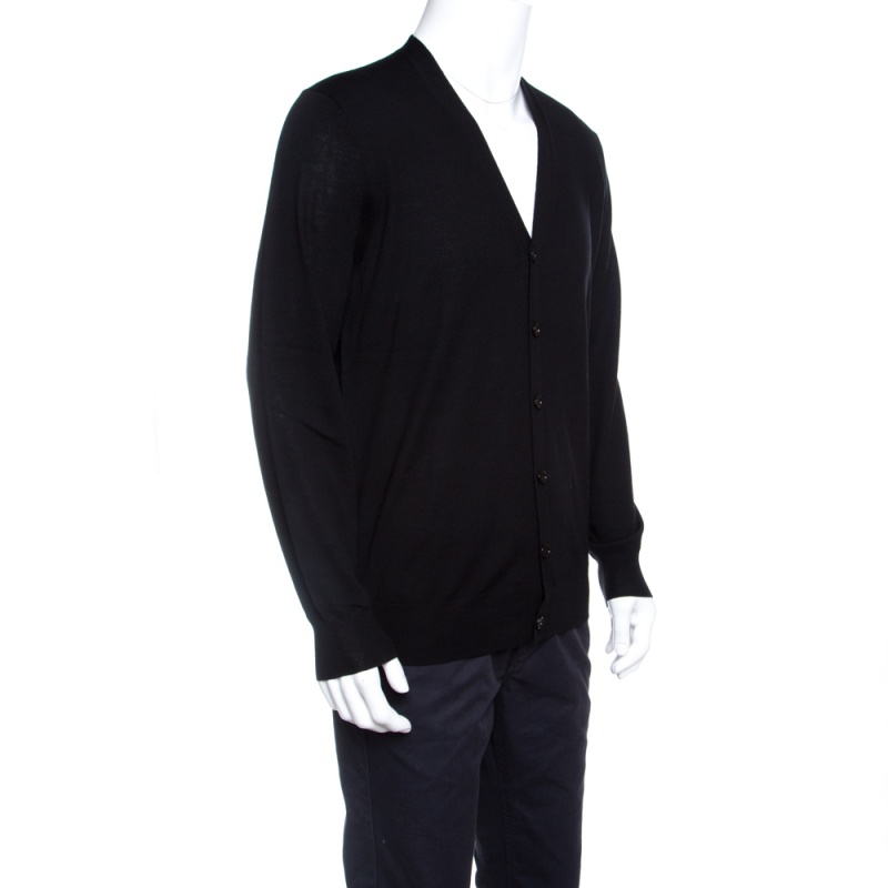 

Burberry London Black Merino Wool Long Sleeve Button Front Cardigan L