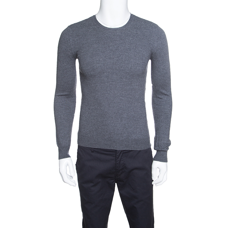 Burberry Brit Grey Merino Wool Novacheck Shoulder Detail Sweater M