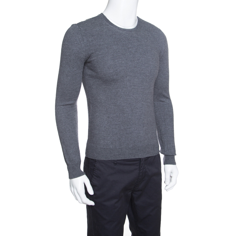 

Burberry Brit Grey Merino Wool Novacheck Shoulder Detail Sweater