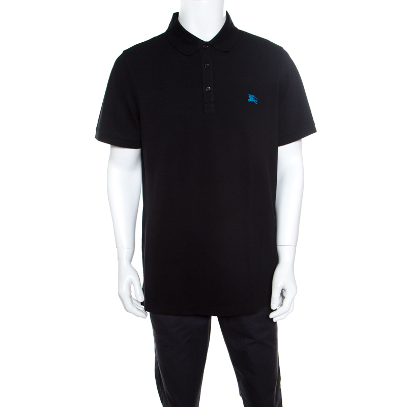 Pre Owned Burberry Black Cotton Logo Embroidered Short Sleeve Polo T- Shirt XXL