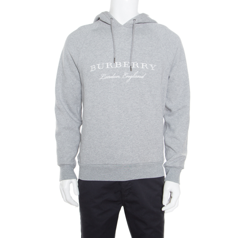 Burberry Grey Embroidered Hooded Sweatshirt S Burberry | TLC