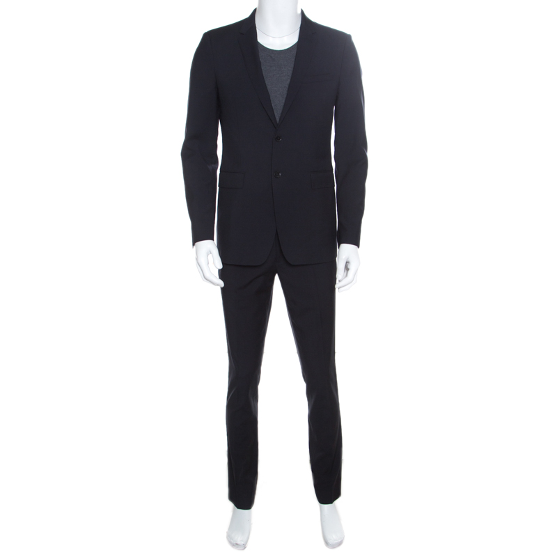 Pre Owned Burberry London Navy Blue Wool Tailored Suit M