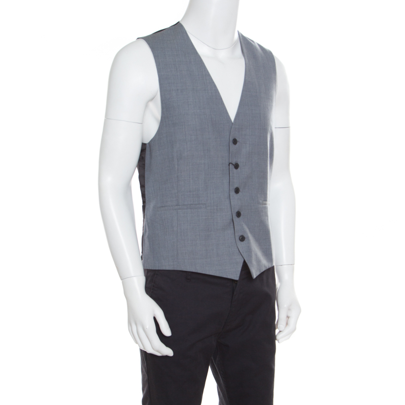 

Burberry London Light Grey Melange Wool Tailored Waist Coat