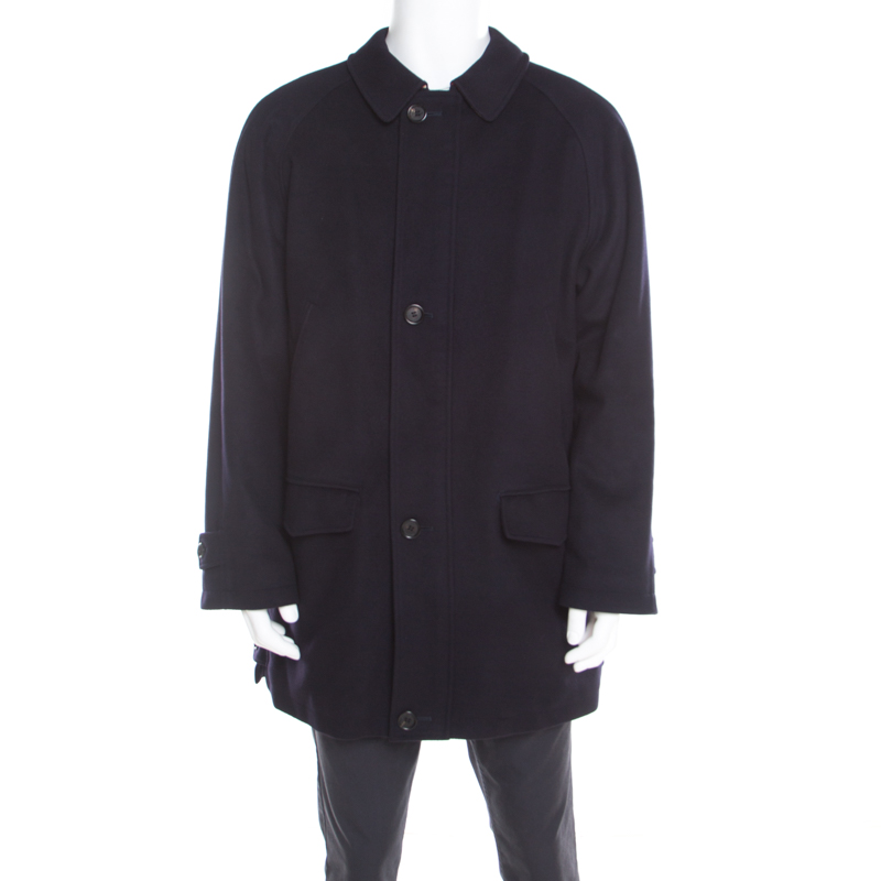 Burberry London Navy Blue Wool and Cashmere Zip Front Coat L Burberry ...