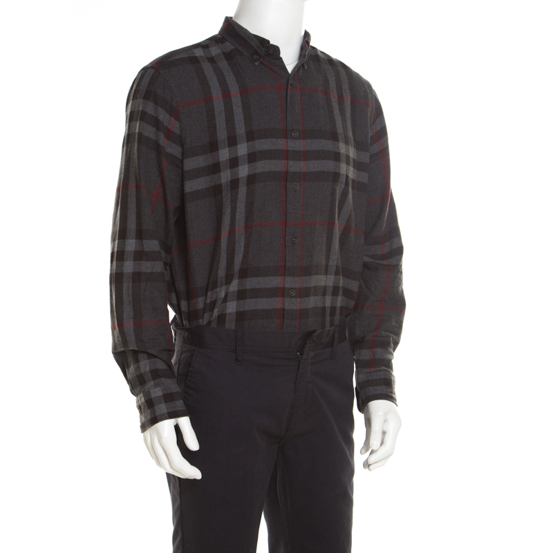 

Burberry Brit Grey and Red Checked Cotton Flannel Long Sleeve Shirt