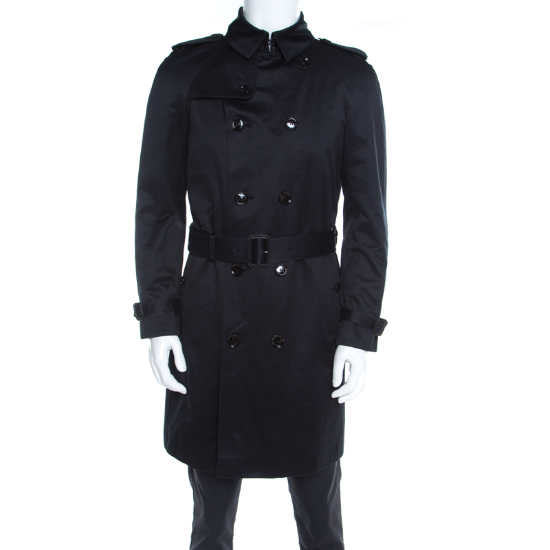 Burberry Prorsum Navy Blue Cotton Double Breasted Belted Trench Coat M
