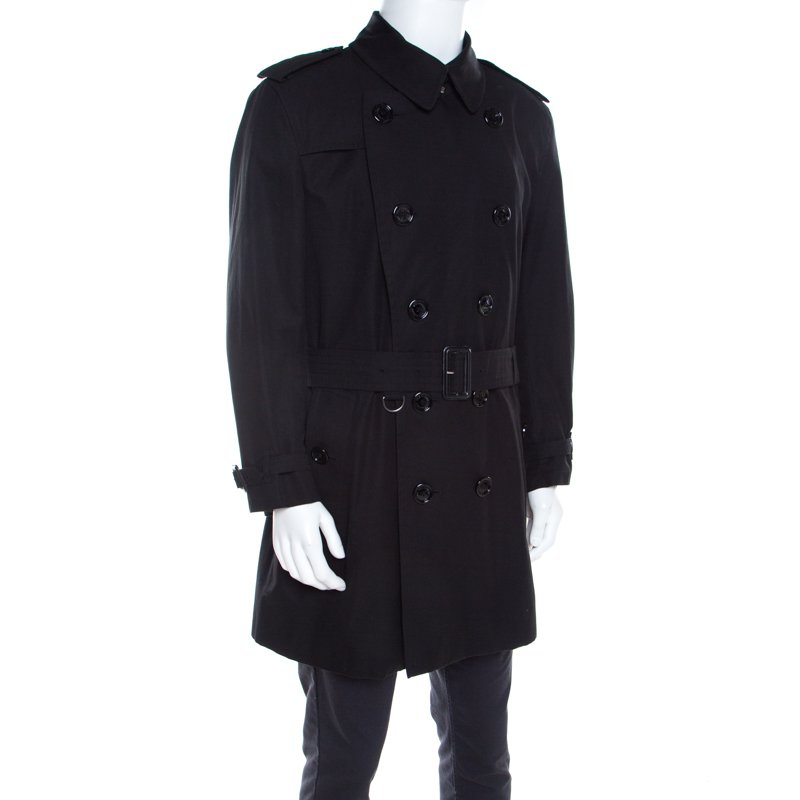 

Burberry London Black Cotton Double Breasted Belted Trench Coat 3XL