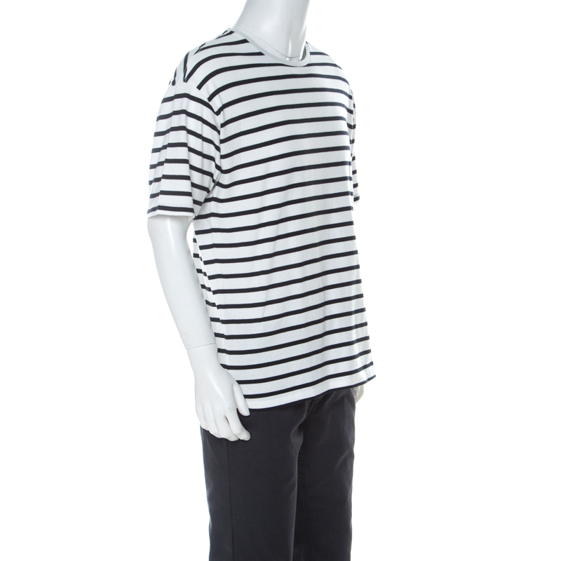 

Burberry Black and White Stripe Nautical Print Cotton T Shirt
