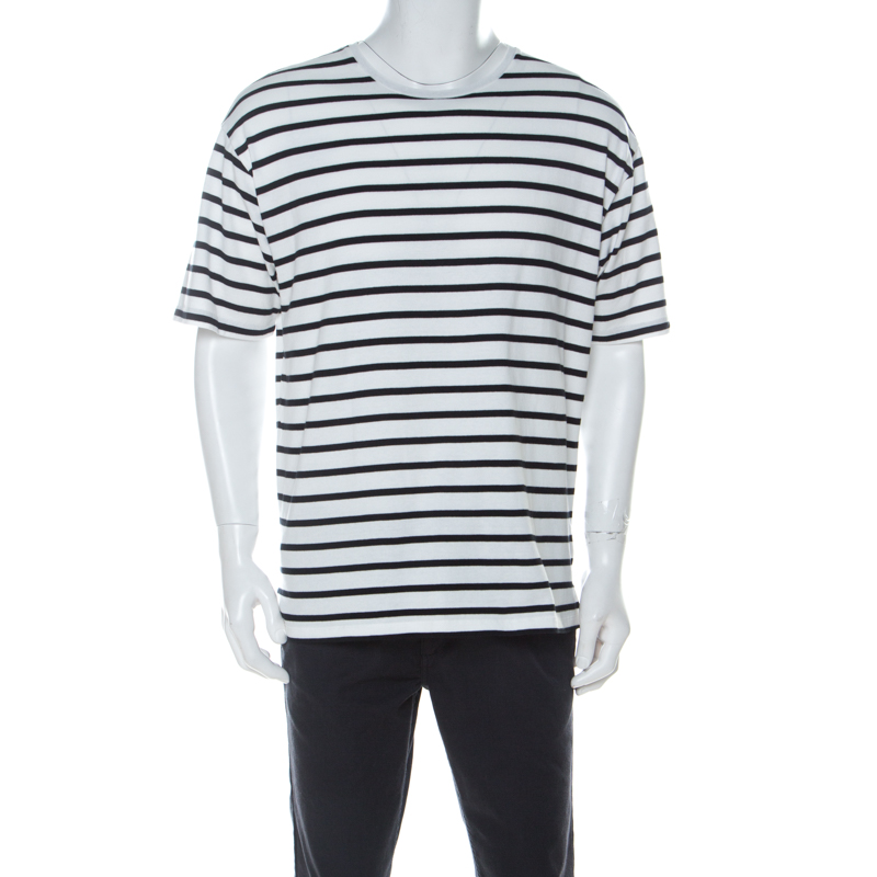 Burberry Black and White Stripe Nautical Print Cotton T Shirt M 