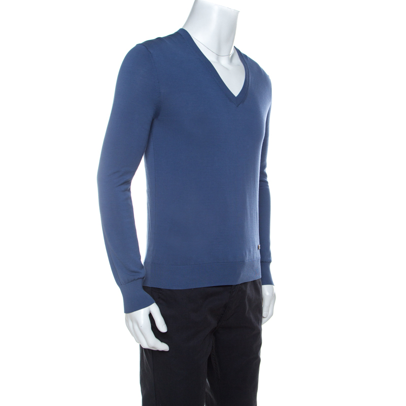 

Burberry London Blue Cotton Knit V Neck Sweater