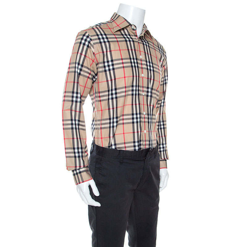 

Burberry London Beige Nova Check Cotton Long Sleeve Button Front Shirt