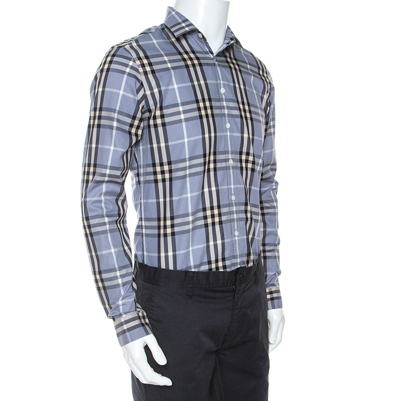 

Burberry Grey Nova Check Cotton Long Sleeve Button Front Shirt