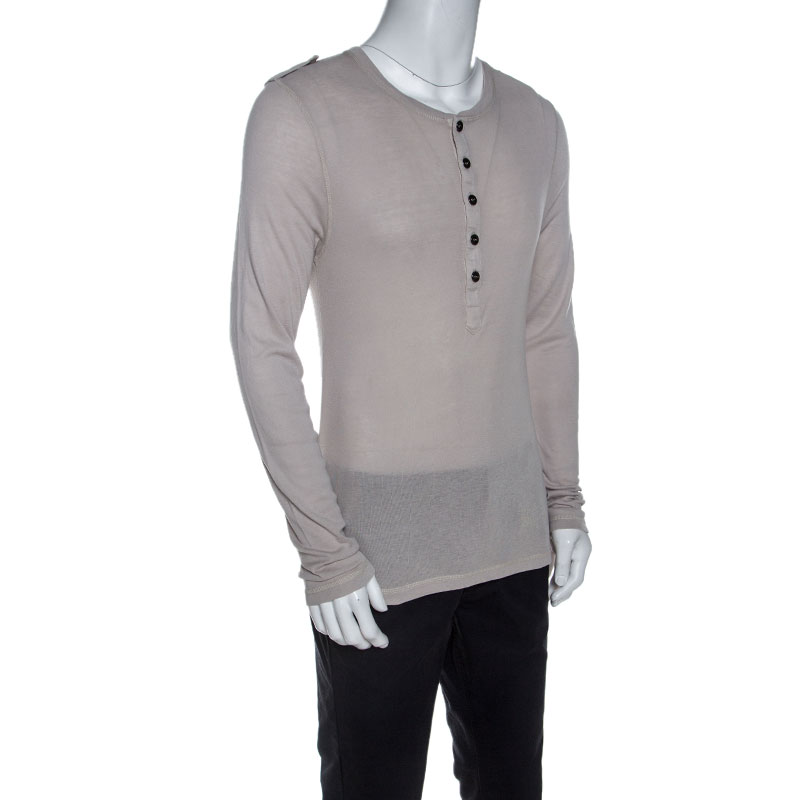 

Burberry Light Beige Knit Long Sleeve Slim Fit T-Shirt