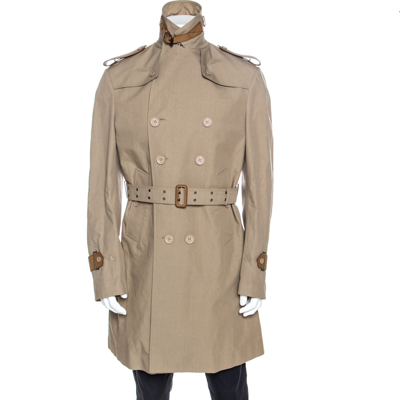 

Burberry Prorsum Beige Gabardine Leather Detail Trench Coat