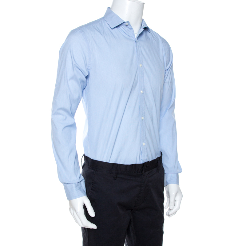 

Burberry Light Blue Striped Stretch Cotton Slim Fit Shirt