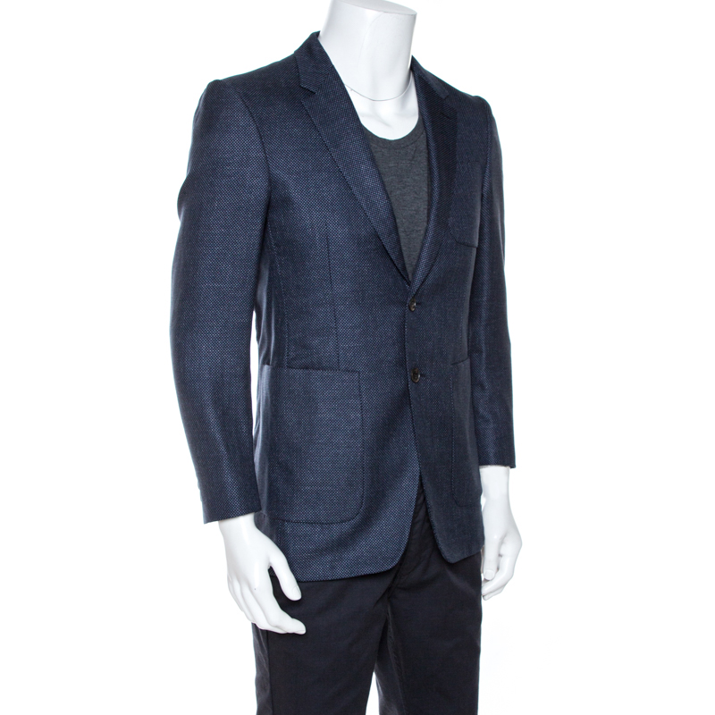 

Burberry Navy Blue Textured Wool Two Buttoned Blazer
