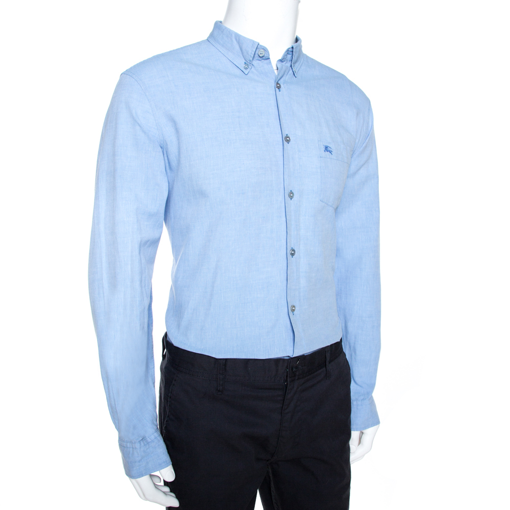 

Burberry Brit Blue Cotton Linen Chambray Button Down Shirt