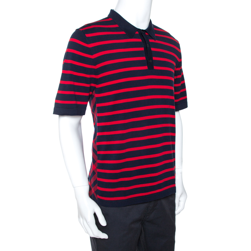 Red Striped Cotton Polo T-Shirt XL 