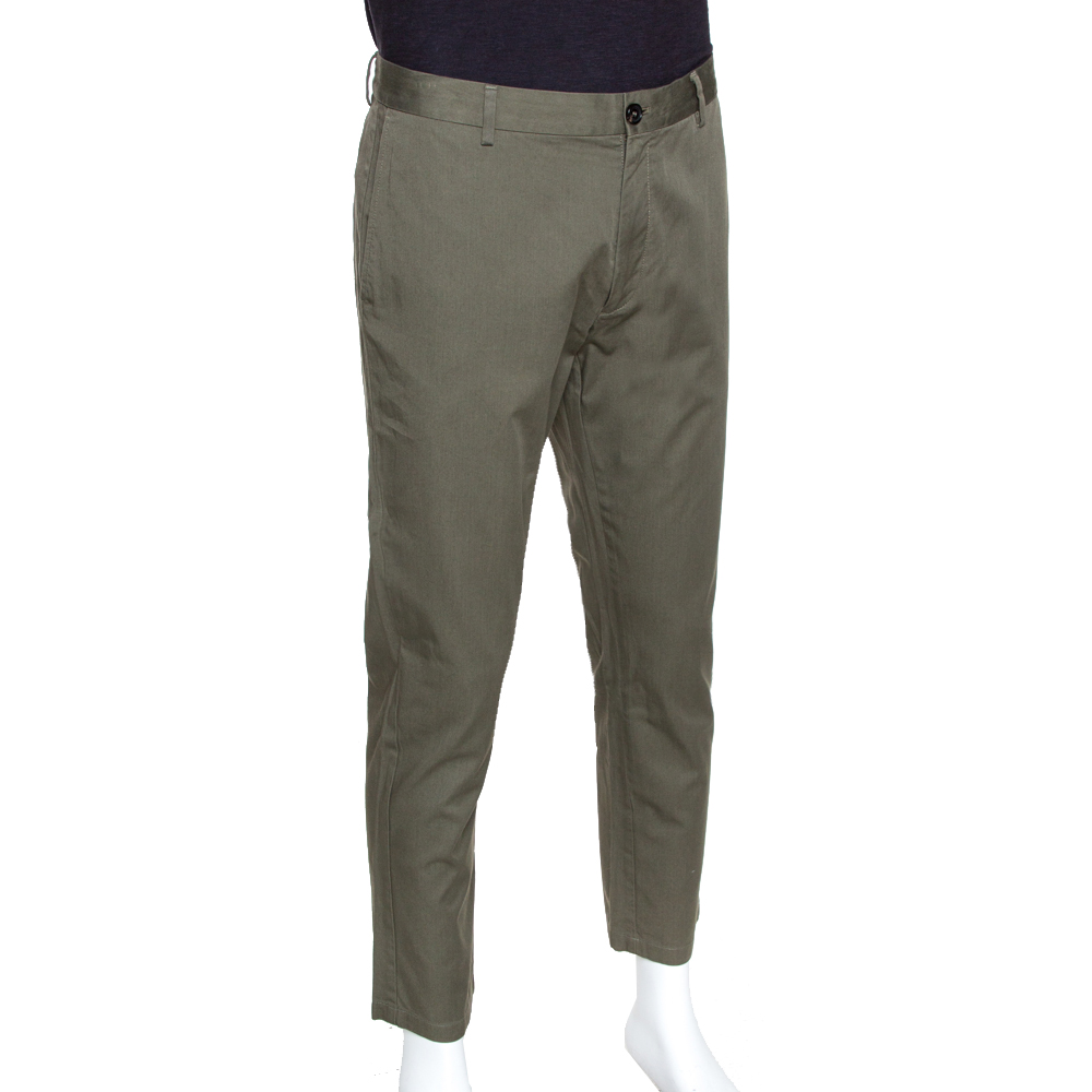 

Burberry Olive Green Cotton Slim Fit Chinos