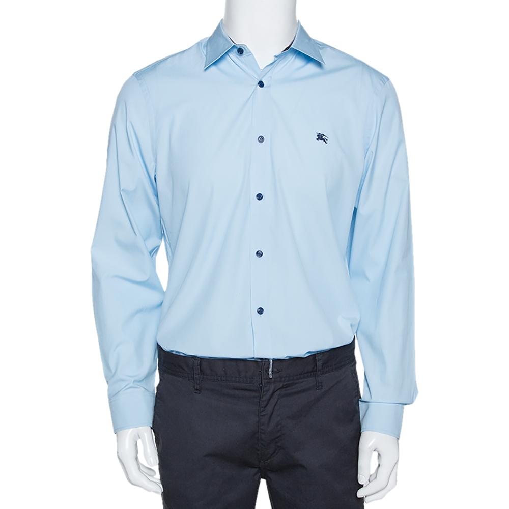 Burberry Sky Blue Cotton Button Front Shirt L Burberry | TLC