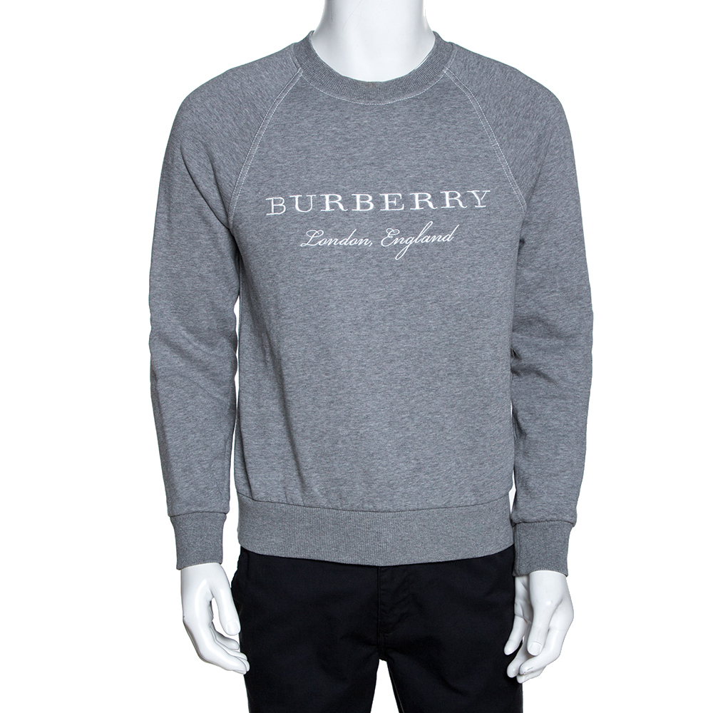 Burberry Grey Knit Logo Embroidered Crew Neck Jumper S