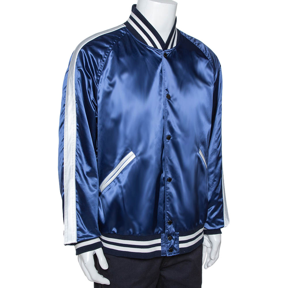 

Burberry Blue Satin Varsity Bomber Jacket