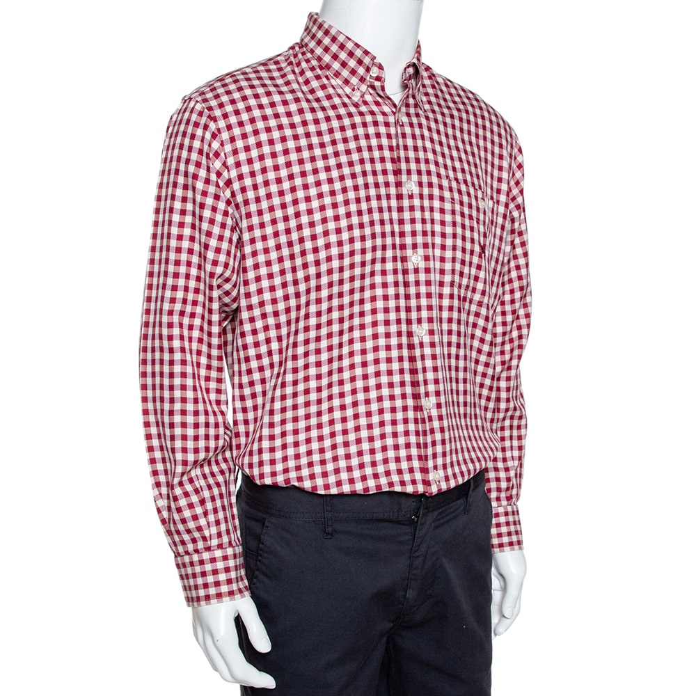 

Burberry Red & Cream Herringbone Check Cotton Long Sleeve Shirt