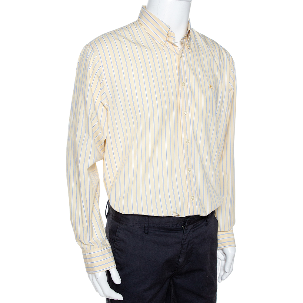 

Burberry Yellow Striped Cotton Button Down Long Sleeve Shirt