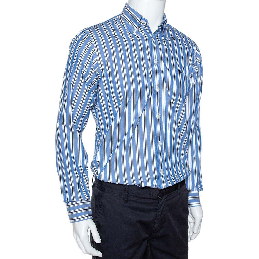 

Burberry Blue Striped Cotton Button Down Long Sleeve Shirt