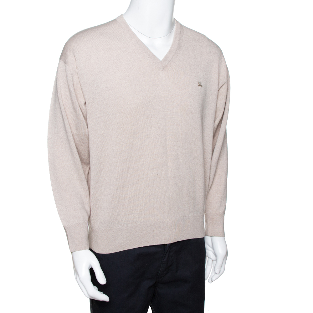 

Burberry Vintage Beige Merino Wool V Neck Sweater