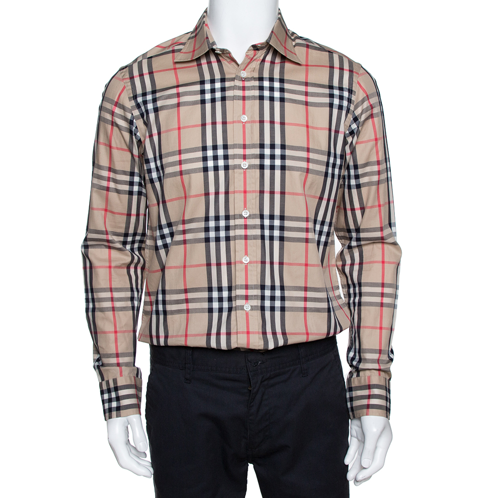 Pre Owned Burberry Beige Nova Check Cotton Long Sleeve Shirt M