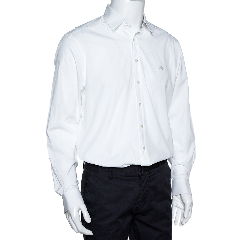 

Burberry Brit White Stretch Cotton Long Sleeve Button Front Shirt