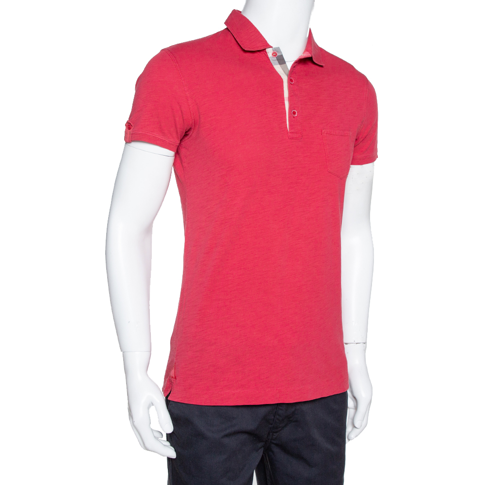 

Burberry Brit Pale Coral Red Cotton Knit Polo T Shirt